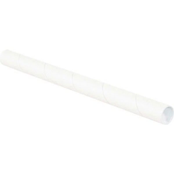 The Packaging Wholesalers Mailing Tubes With Caps, 1-1/2" Dia. x 9"L, 0.06" Thick, White, 50/Pack P1509W